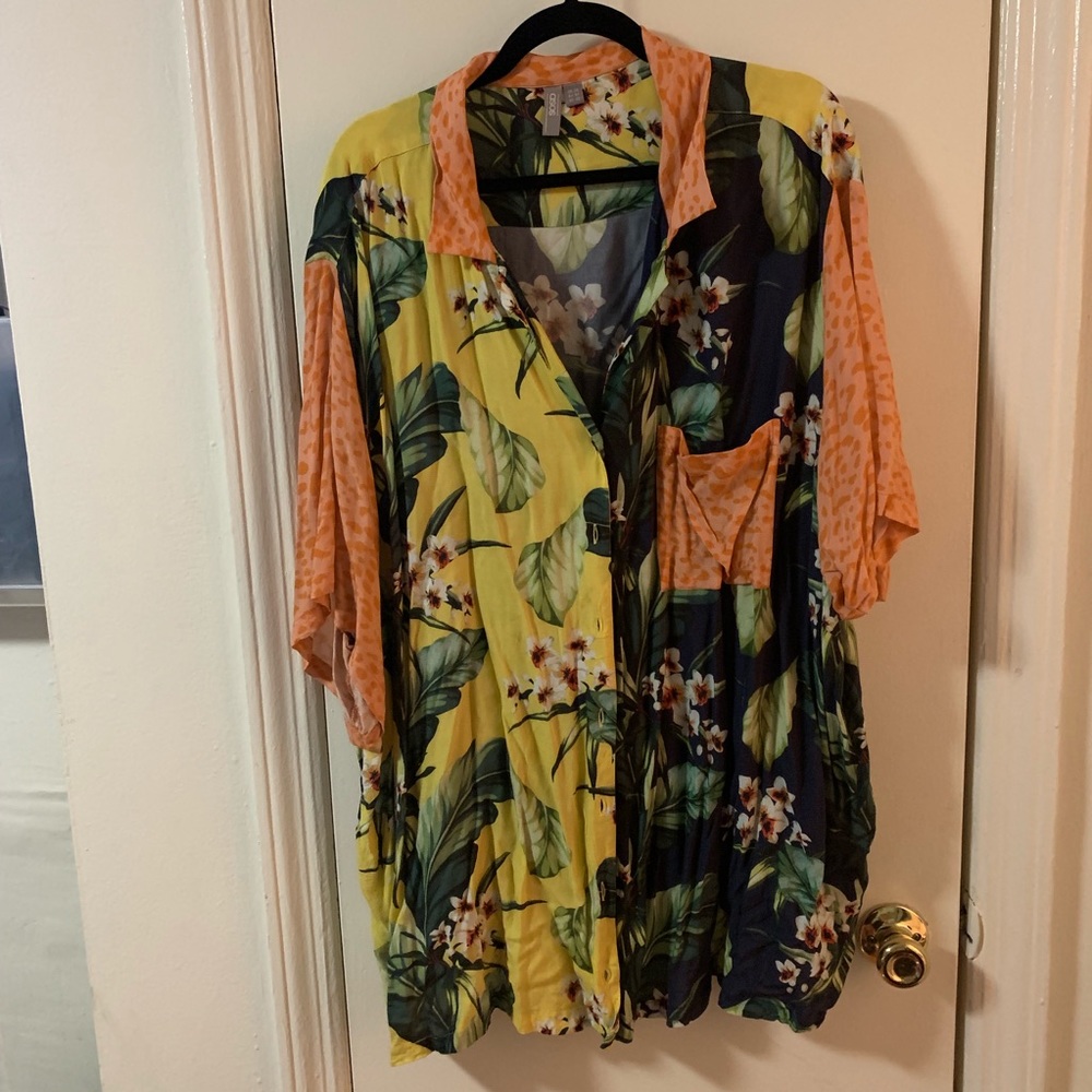mixed pattern button down